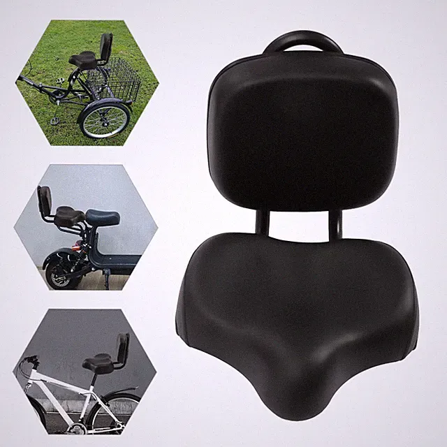 Bike Seat with Backrest Extra Wide Bicycle Tricycle Saddle Seat Support Black