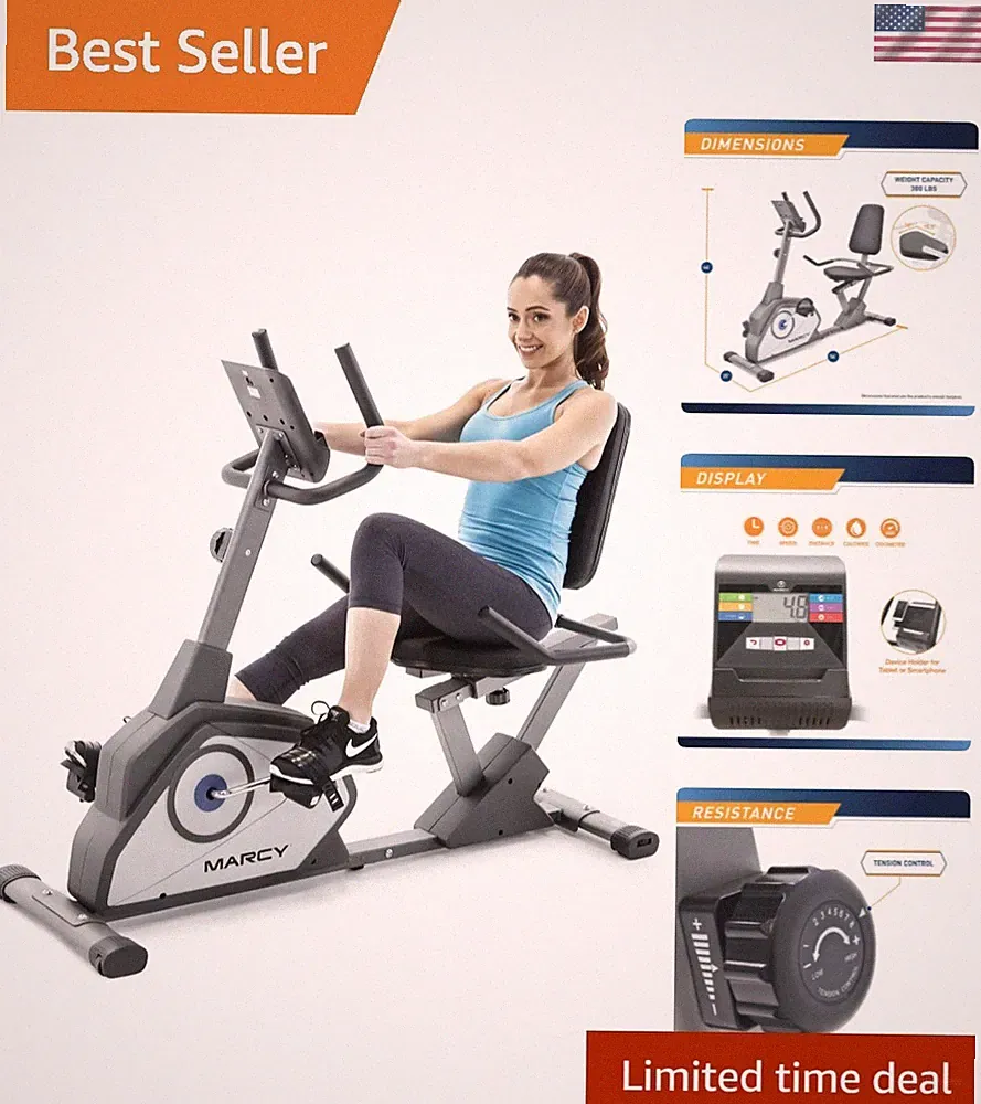 Home Fitness Recumbent Bike with 8 Resistance Levels and Adjustable Seat